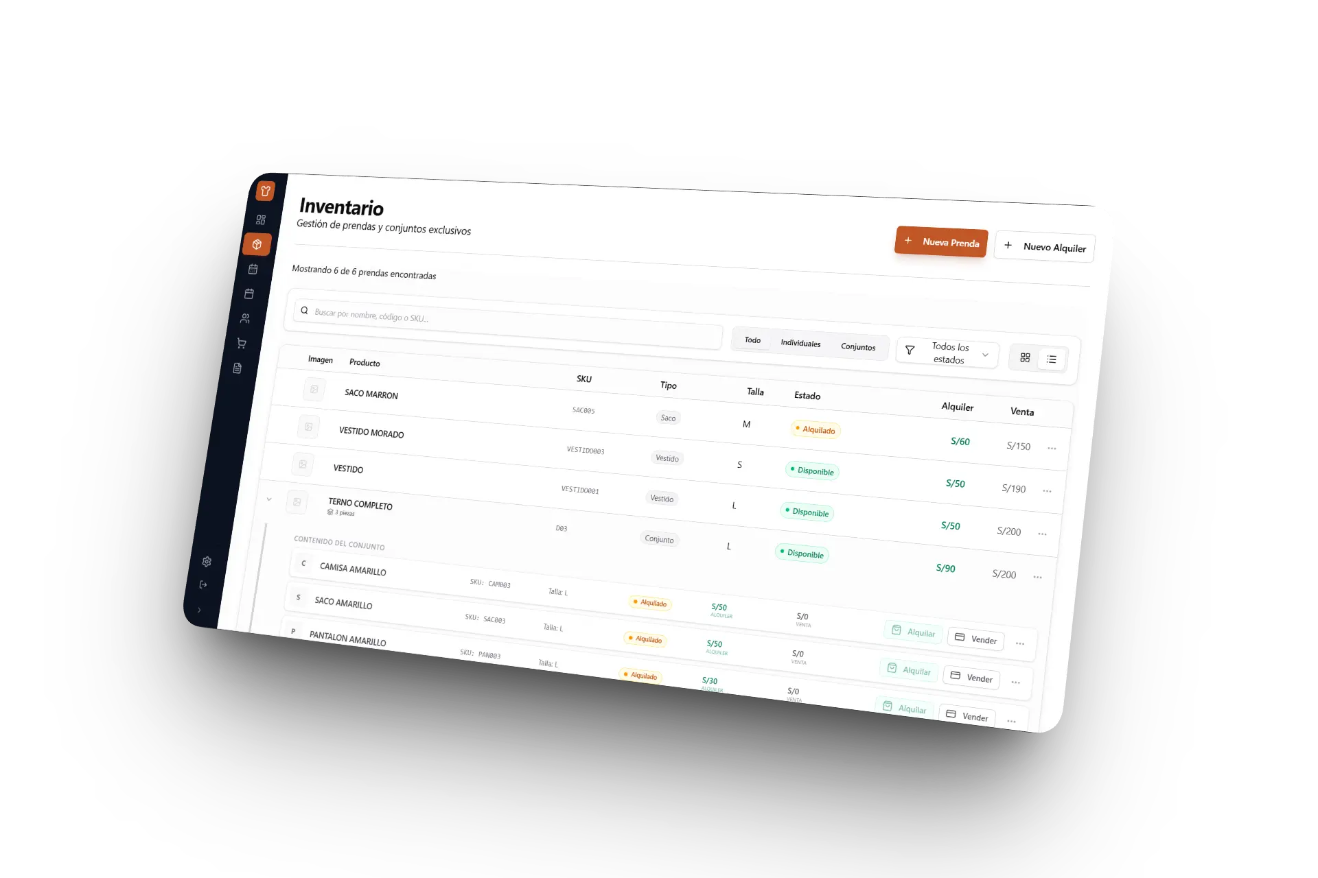 Interfaz de inventario de QilateApp, proyecto de nuestro portafolio